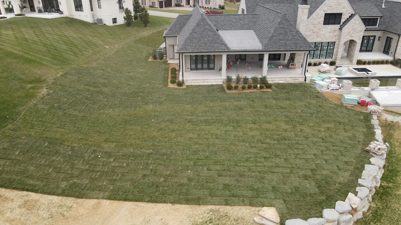 New lawn and landscape around a home