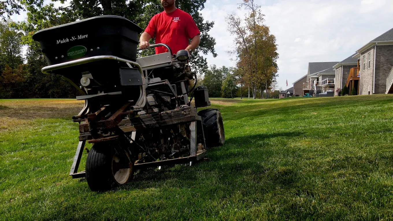Lex aerating a lawn to improve the turf